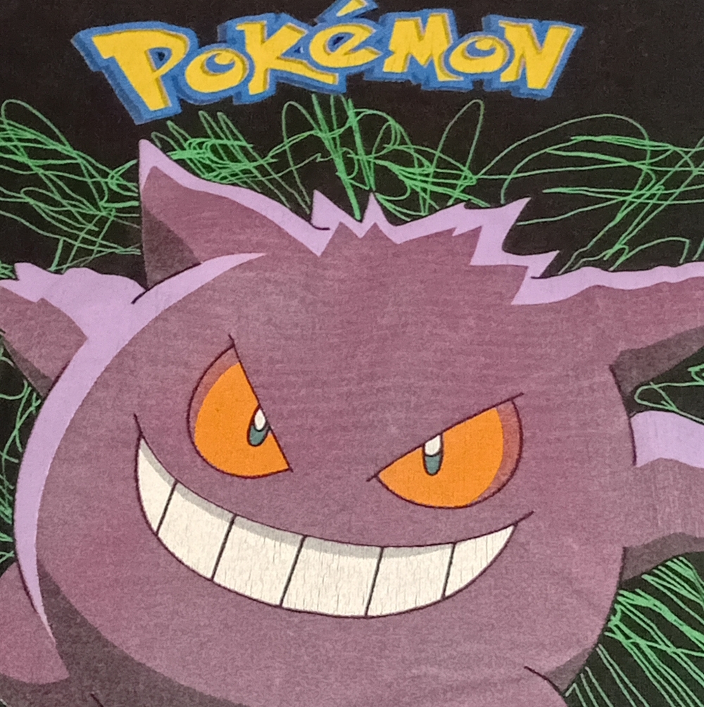 Pokemon Purple Gengar Tee with Yellow Logo and Orange Eyes